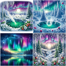Load image into Gallery viewer, Winter Aurora Snow Scene-Full Round Diamond Painting-40x40cm
