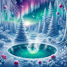 Load image into Gallery viewer, Winter Aurora Snow Scene-Full Round Diamond Painting-40x40cm
