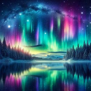 Winter Aurora Snow Scene-Full Round Diamond Painting-40x40cm