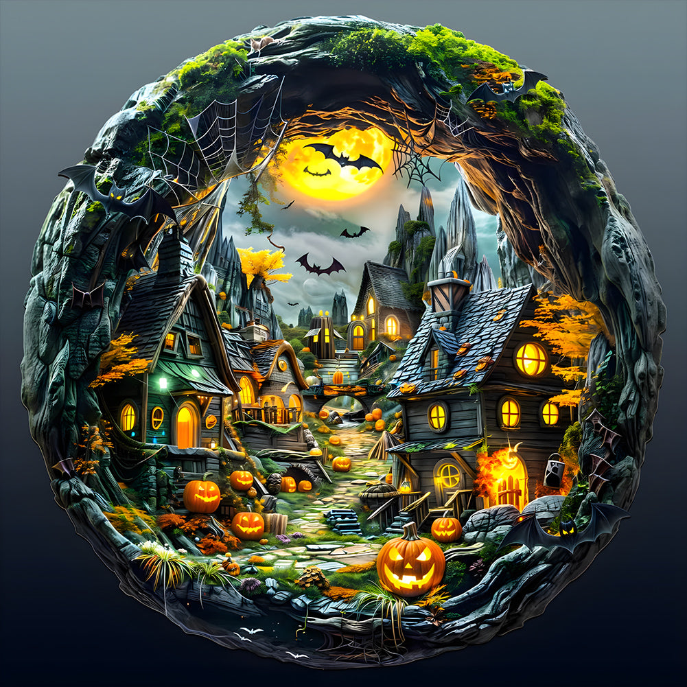 Dark Art Village-Full Round Diamond Painting-30x30cm