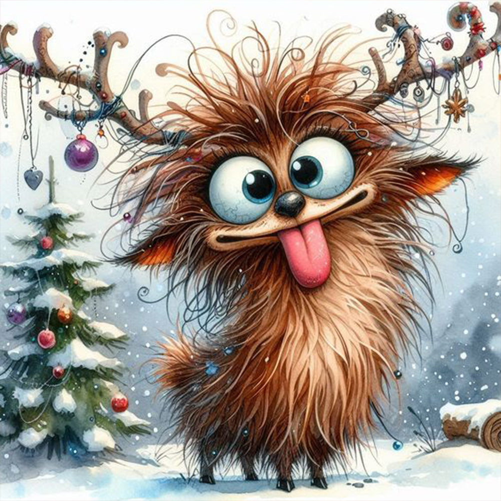 Christmas Funny Owl-Full Round Diamond Painting-30x30cm