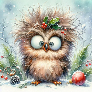 Christmas Funny Owl-Full Round Diamond Painting-30x30cm