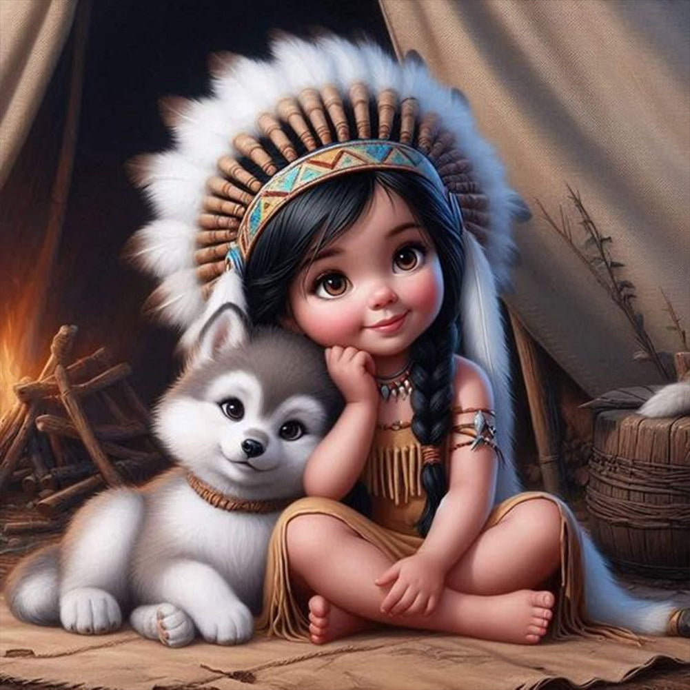 Indian Child-Full Round Diamond Painting-30x30cm