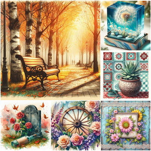 Maple Leaf Forest Park-Full Round Diamond Painting-30x30cm