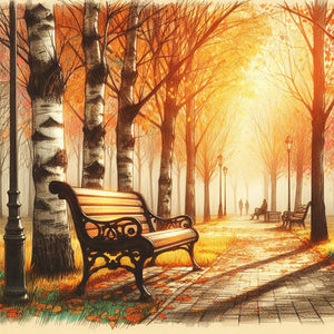 Maple Leaf Forest Park-Full Round Diamond Painting-30x30cm