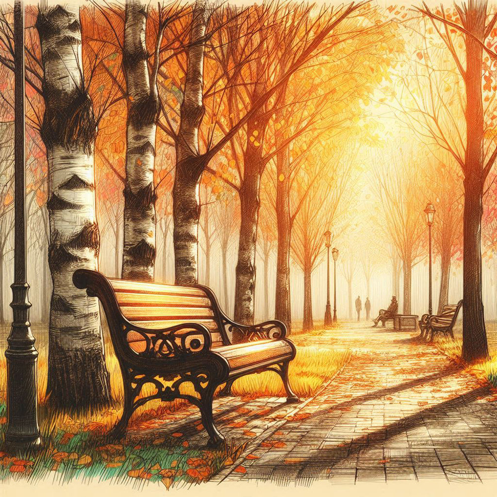 Maple Leaf Forest Park-Full Round Diamond Painting-30x30cm