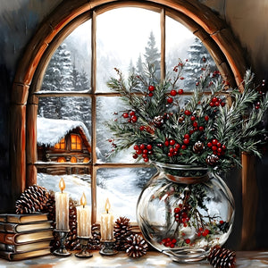 Christmas Snow Window Sill-Full Round Diamond Painting-40x40cm-1529100