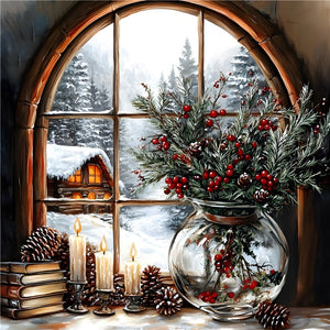 Christmas Snow Window Sill-Full Round Diamond Painting-40x40cm-1529100