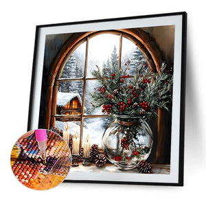 Christmas Snow Window Sill-Full Round Diamond Painting-40x40cm-1529100
