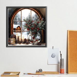 Christmas Snow Window Sill-Full Round Diamond Painting-40x40cm-1529100