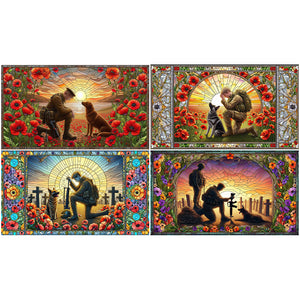 Stained Glass Dusk Warriors And War Dog Hound-Full Round Diamond Painting-40x70cm-Large Size
