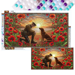 Stained Glass Dusk Warriors And War Dog Hound-Full Round Diamond Painting-40x70cm-Large Size