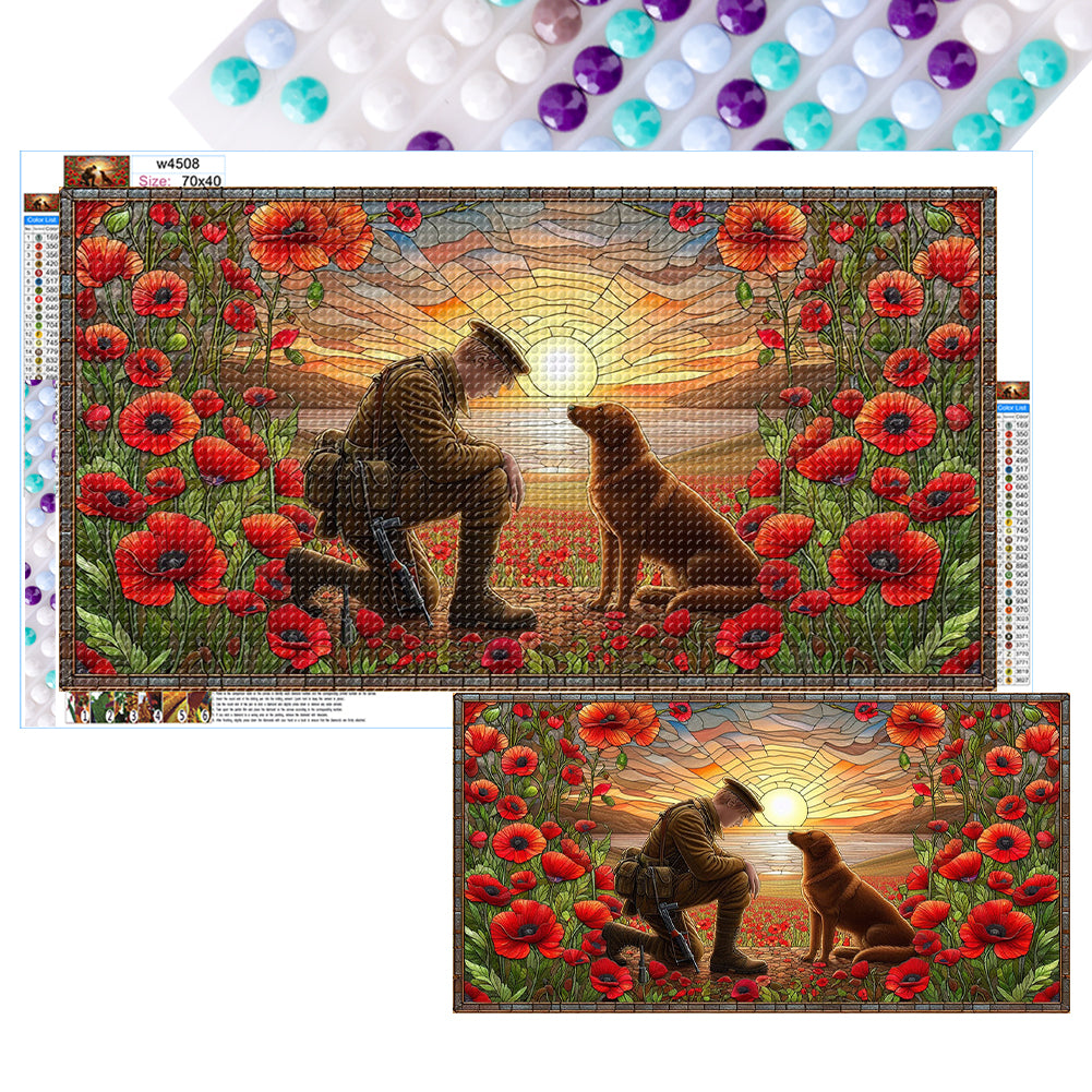 Stained Glass Dusk Warriors And War Dog Hound-Full Round Diamond Painting-40x70cm-Large Size