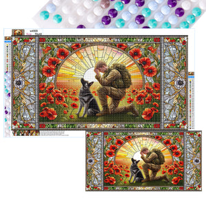 Stained Glass Dusk Warriors And War Dog Hound-Full Round Diamond Painting-40x70cm-Large Size