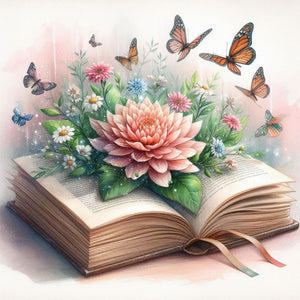 Flowers In The Book-Full Round Diamond Painting-40x40cm