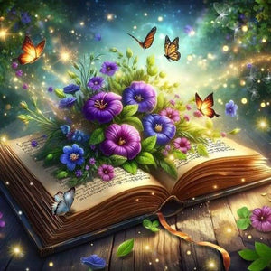 Flowers In The Book-Full Round Diamond Painting-40x40cm