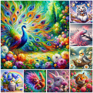 Animals And Flowers-Full Round Diamond Painting-40x40cm