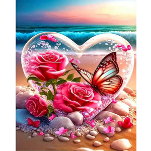 Butterfly And Flowers-Full Round Diamond Painting-40x50cm