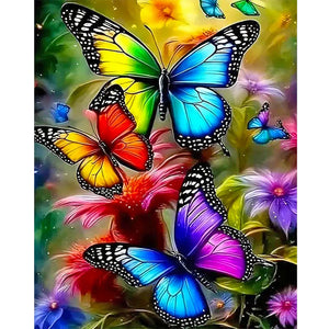 Butterfly And Flowers-Full Round Diamond Painting-40x50cm
