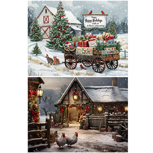 Snowy House Street-Full Round Diamond Painting-40x30cm