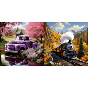 Village Train Scenery-Full Round Diamond Painting-30x30cm