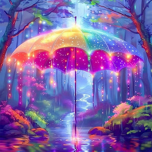 Colorful Umbrella In The Forest-Full Round Diamond Painting-30x30cm-1537067