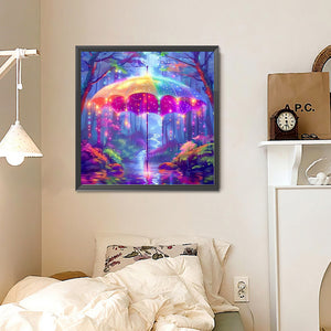 Colorful Umbrella In The Forest-Full Round Diamond Painting-30x30cm-1537067