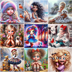 Life of Pets Girl-Full Round Diamond Painting-30x30cm