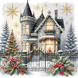 Snow House-Full Round Diamond Painting-30x30cm
