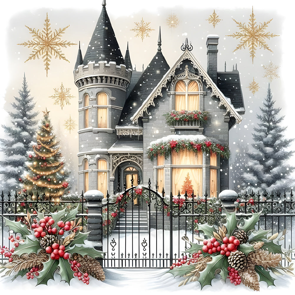 Snow House-Full Round Diamond Painting-30x30cm