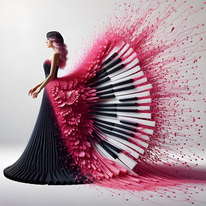Piano Skirt Girl-Full Round Diamond Painting-40x40cm