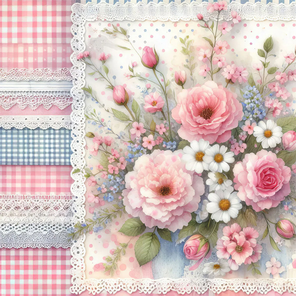 Plaid Flowers-Full Round Diamond Painting-30x30cm