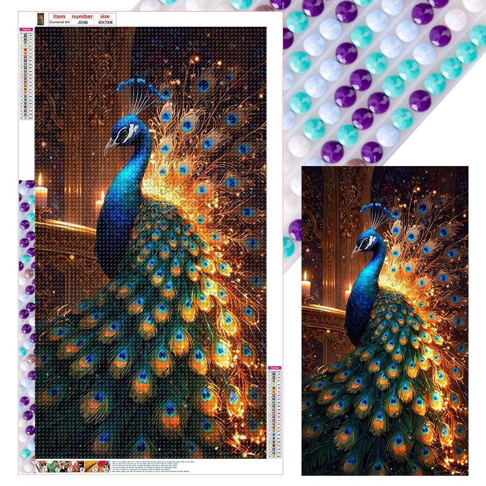 Peacock-Full Round Diamond Painting-40x70cm-Large Size
