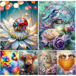 Cat Butterfly-Full Round Diamond Painting-30x40cm