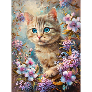 Cat Butterfly-Full Round Diamond Painting-30x40cm