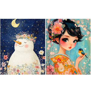 Cartoon Girl-Full Round Diamond Painting-40x50cm