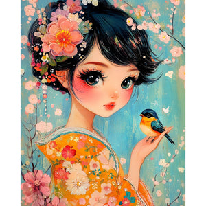Cartoon Girl-Full Round Diamond Painting-40x50cm