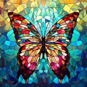 Glass Wind Butterfly-Full Round Diamond Painting-30x30cm