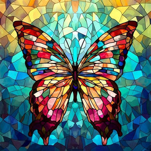Glass Wind Butterfly-Full Round Diamond Painting-30x30cm