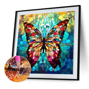 Glass Wind Butterfly-Full Round Diamond Painting-30x30cm