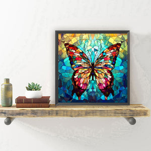 Glass Wind Butterfly-Full Round Diamond Painting-30x30cm