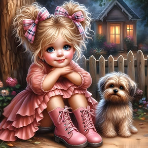 Life of Pets Girl-Full Round Diamond Painting-40x40cm