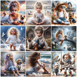Life of Pets Girl-Full Round Diamond Painting-30x30cm