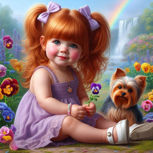 Life of Pets Girl-Full Round Diamond Painting-40x40cm