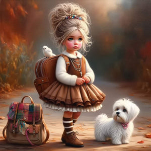 Life of Pets Girl-Full Round Diamond Painting-40x40cm