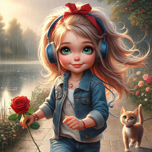 Life of Pets Girl-Full Round Diamond Painting-40x40cm