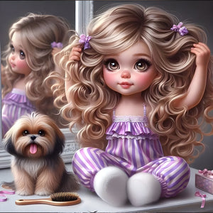 Life of Pets Girl-Full Round Diamond Painting-40x40cm