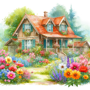 Garden House-Full Round Diamond Painting-40x40cm
