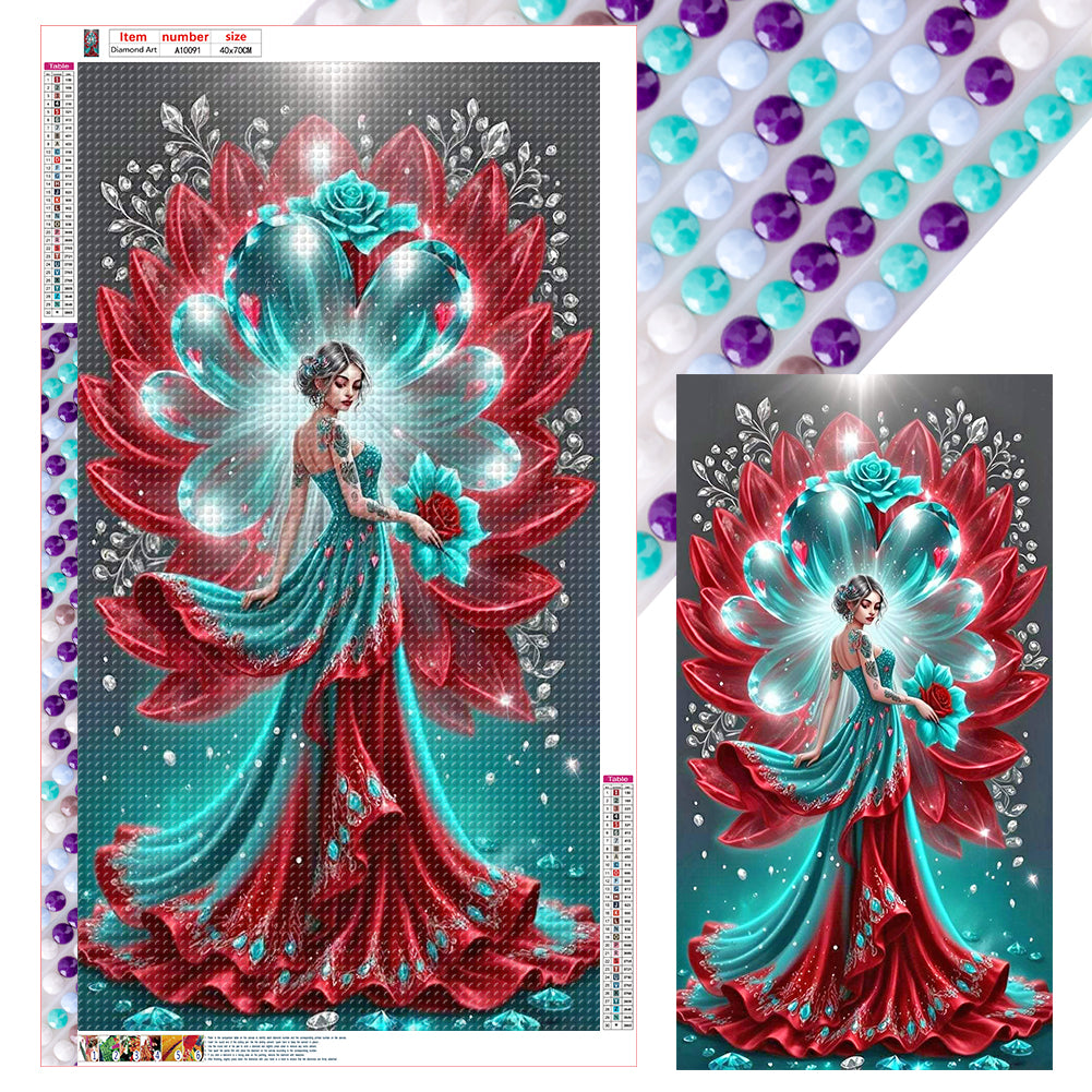 Lady With Flowers-Full Round Diamond Painting-40x70cm-Large Size