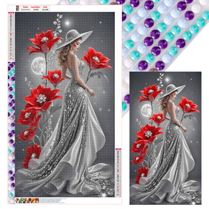 Lady With Flowers-Full Round Diamond Painting-40x70cm-Large Size
